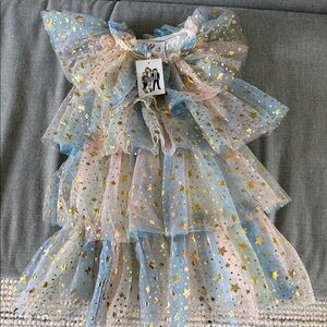 Lola + The Boys Pastel Ruffle Dress with Gold Stars